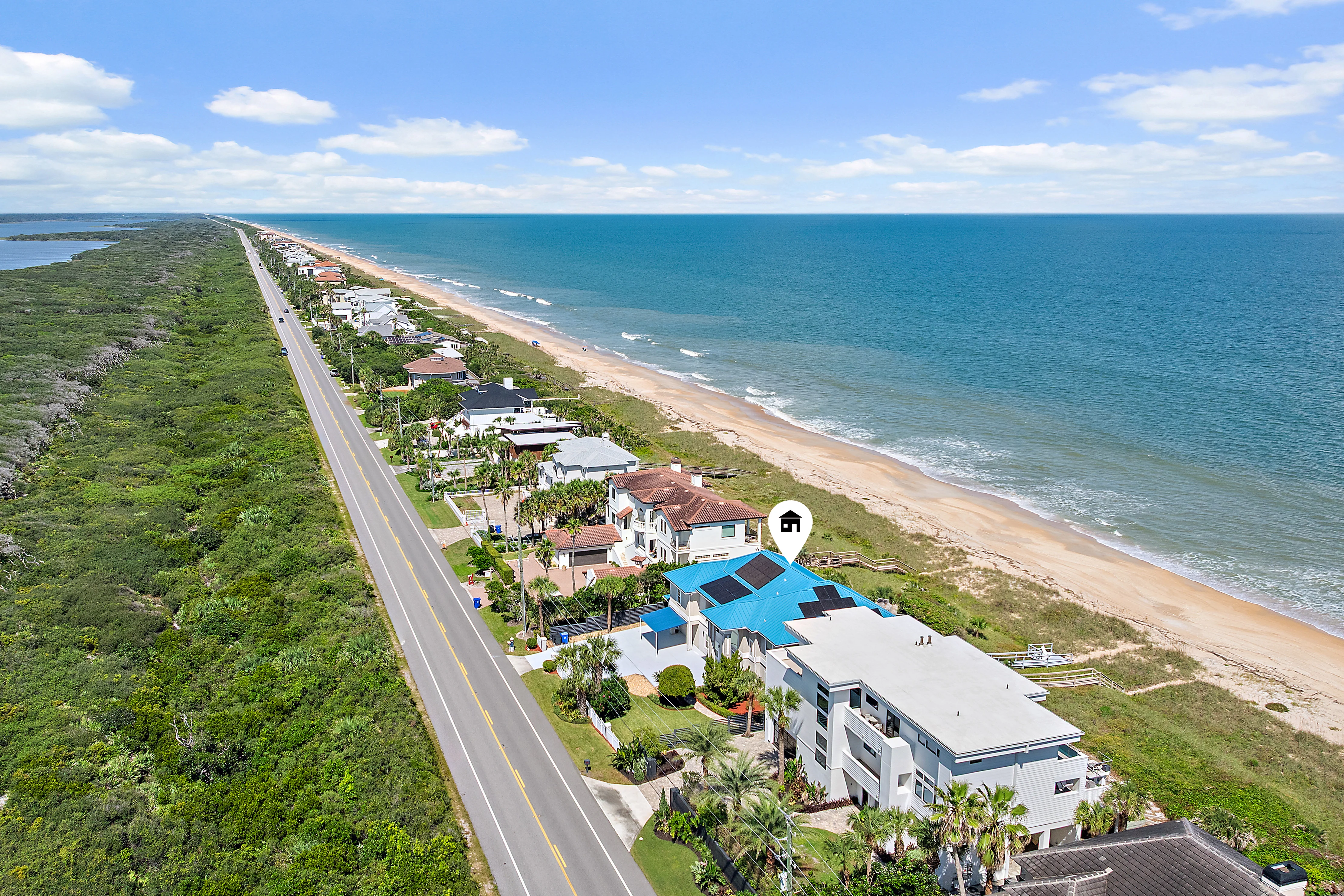 Exterior aerial view of oceanfront home in South Ponte Vedra Beach Exterior aerial view of oceanfront home in South Ponte Vedra Beach