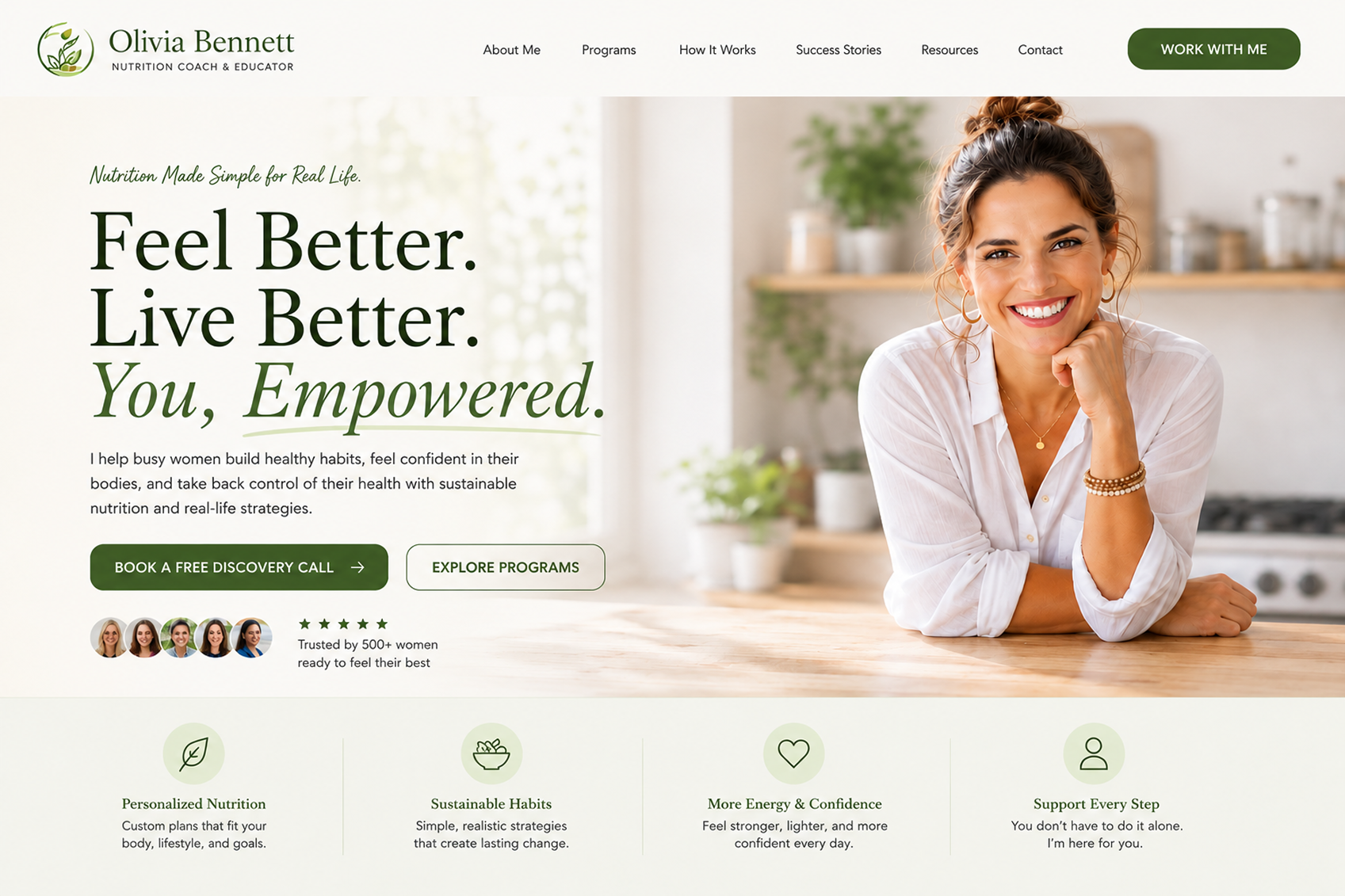 Nutrition Coach Landing Page Redesign, Funnels