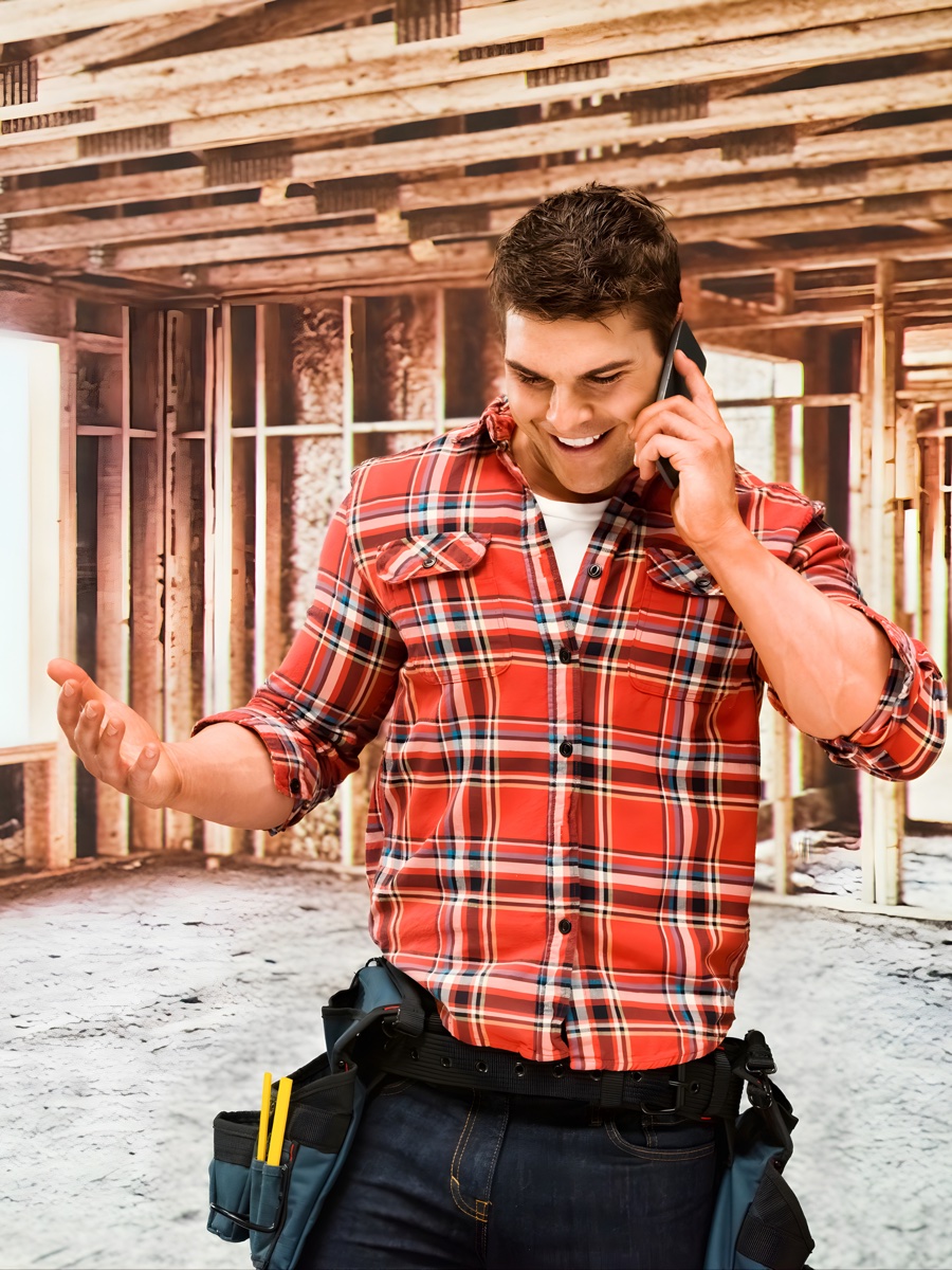 Contractor on phone, smiling