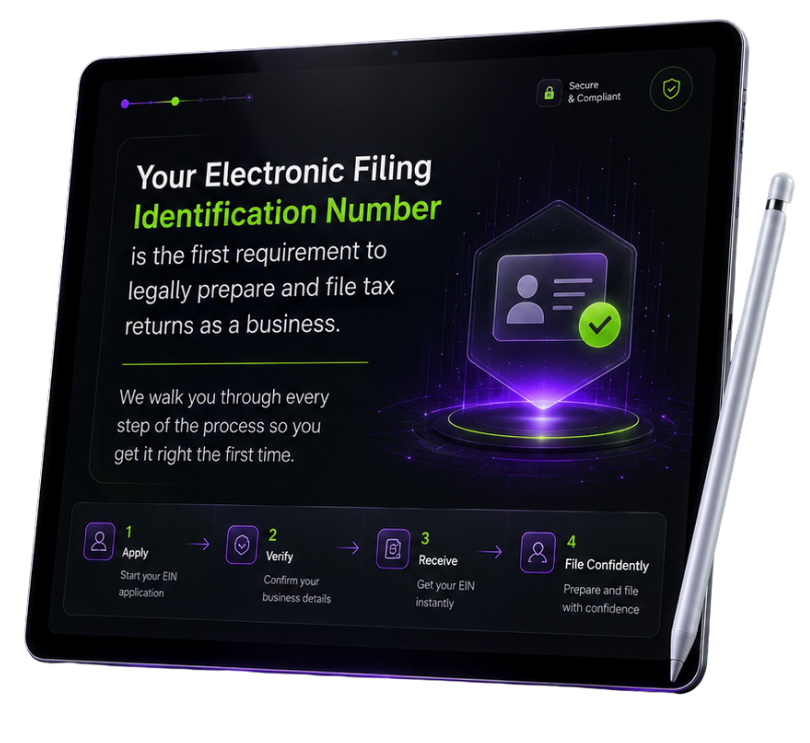 EFIN application guide displayed on a tablet