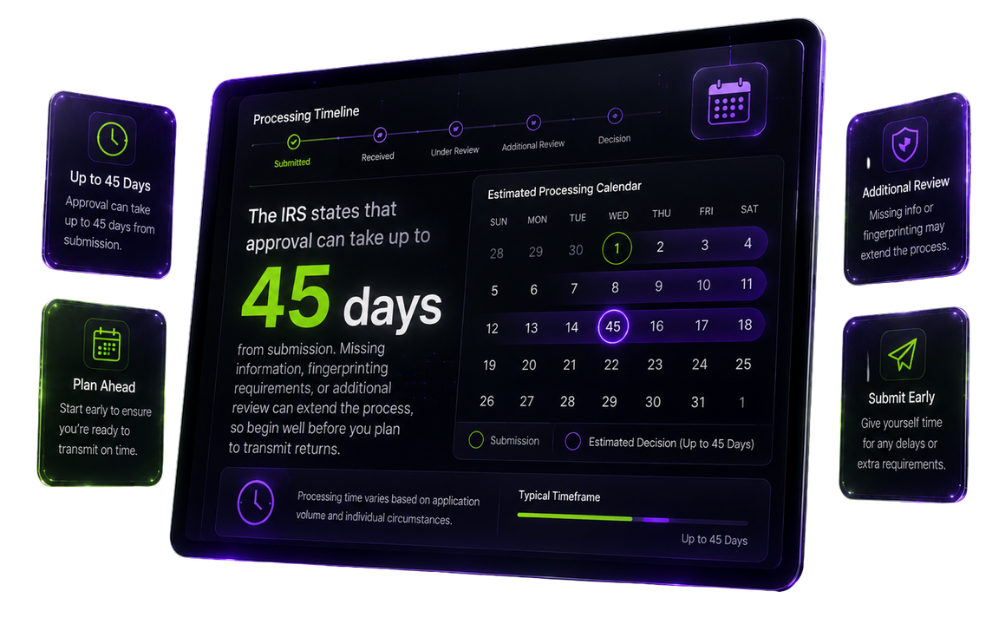Digital EFIN approval timeline displayed on a tablet