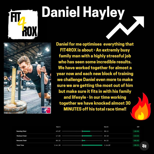 Hyrox athlete crossing finish line after 12-week accelerator 6