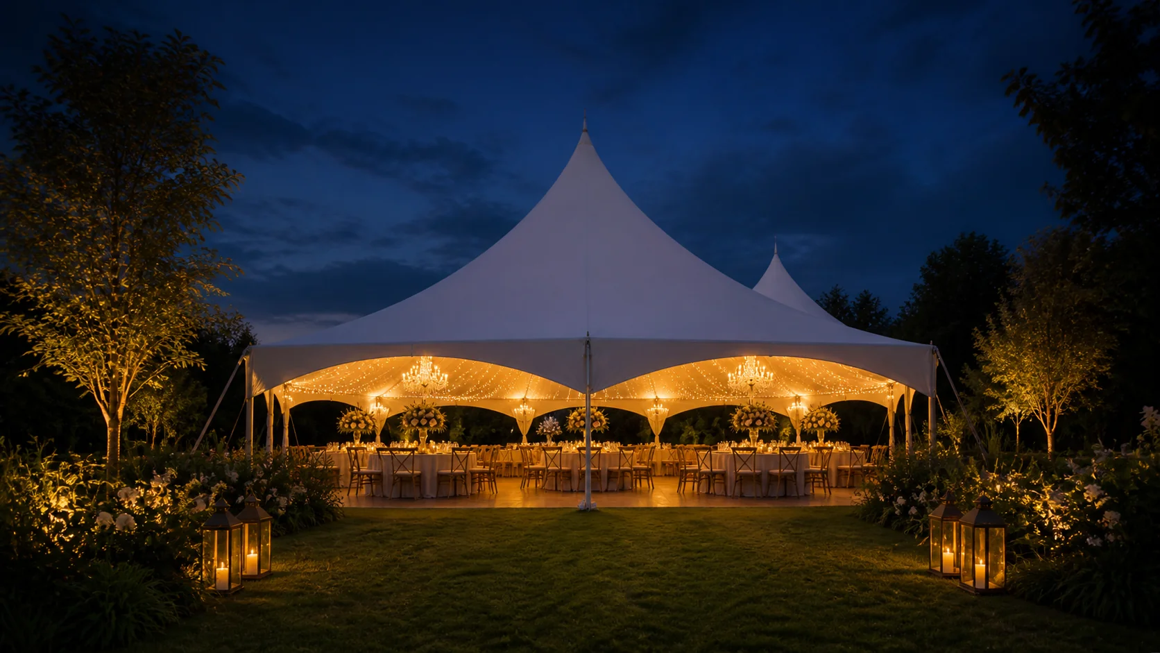 20x20 High Peak Tent Rental setup on grass in Orlando, FL