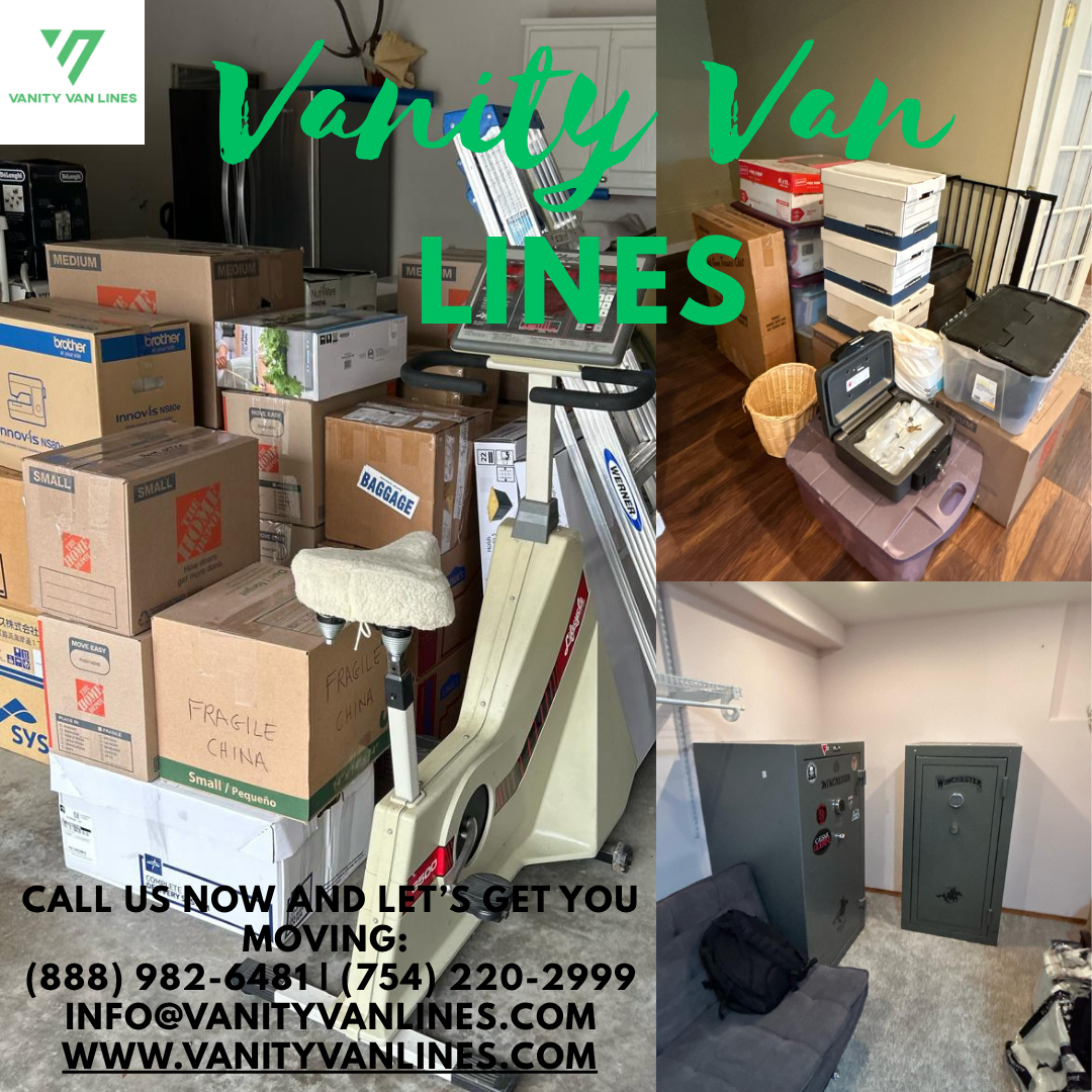 Professional movers securing furniture and boxes inside a removal van Professional movers securing furniture and boxes inside a removal van
