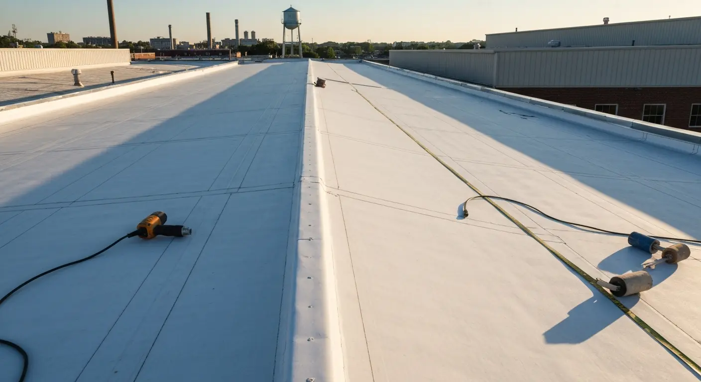 Commercial flat roof with TPO membrane