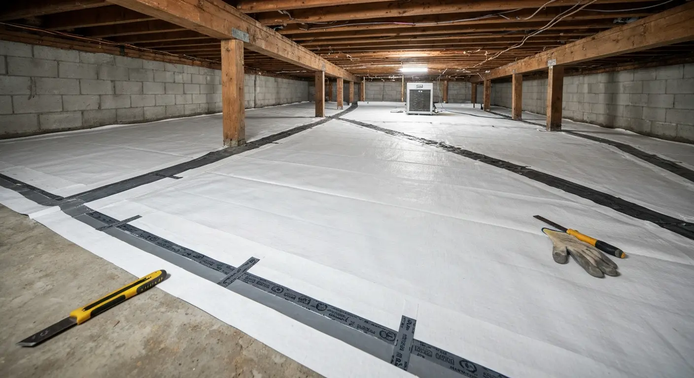 Moisture control installation in Rochester crawlspace