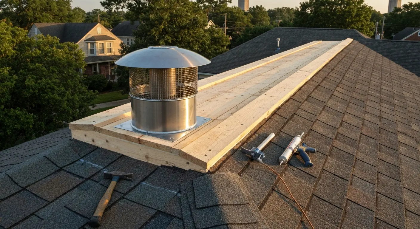 Sealed chimney and roof damage after raccoon removal