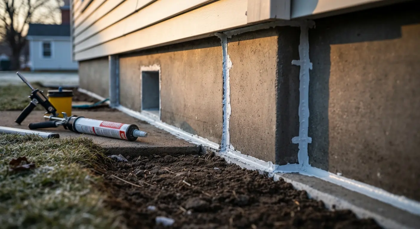 Sealed foundation crack to prevent rodent entry in Rochester home