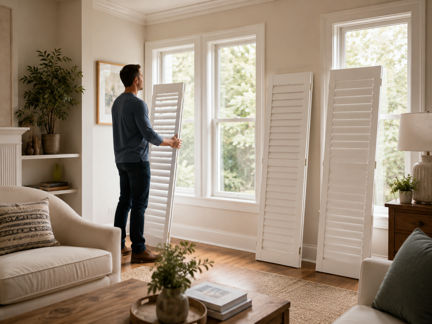 Homeowner matching custom interior shutter panels to the correct windows