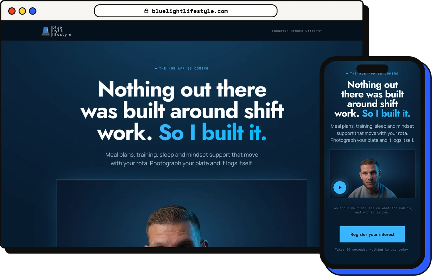 The Blue Light Lifestyle website on a laptop and a phone