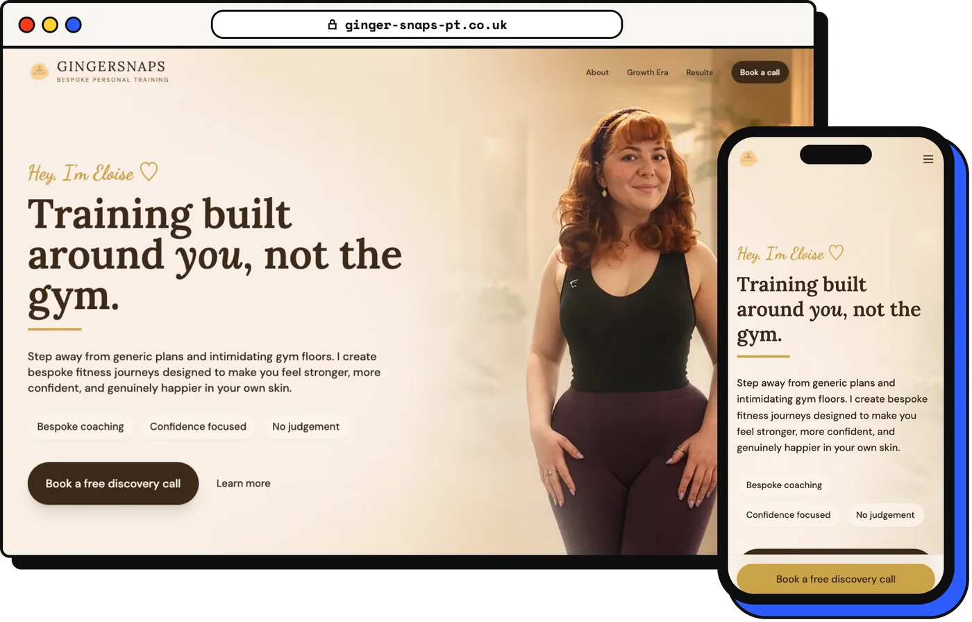 The Ginger Snaps PT website on a laptop and a phone