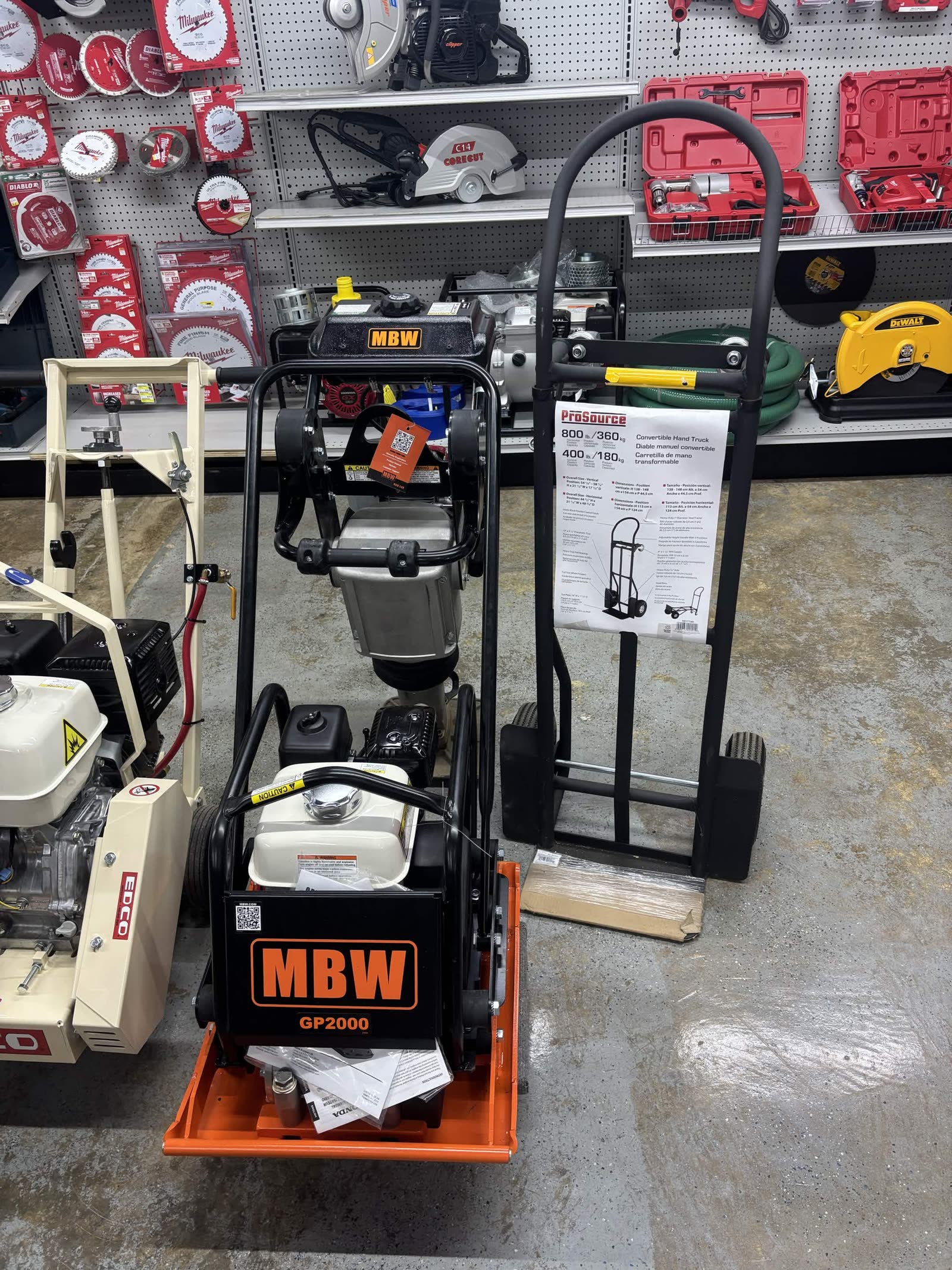 MBW GP2000 plate compactor in the rental department at Cardinal Hardware