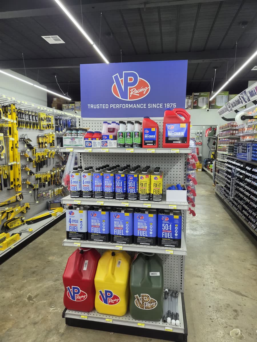VP Racing pre-mixed small-engine fuel display at Cardinal Hardware in Summit, MS