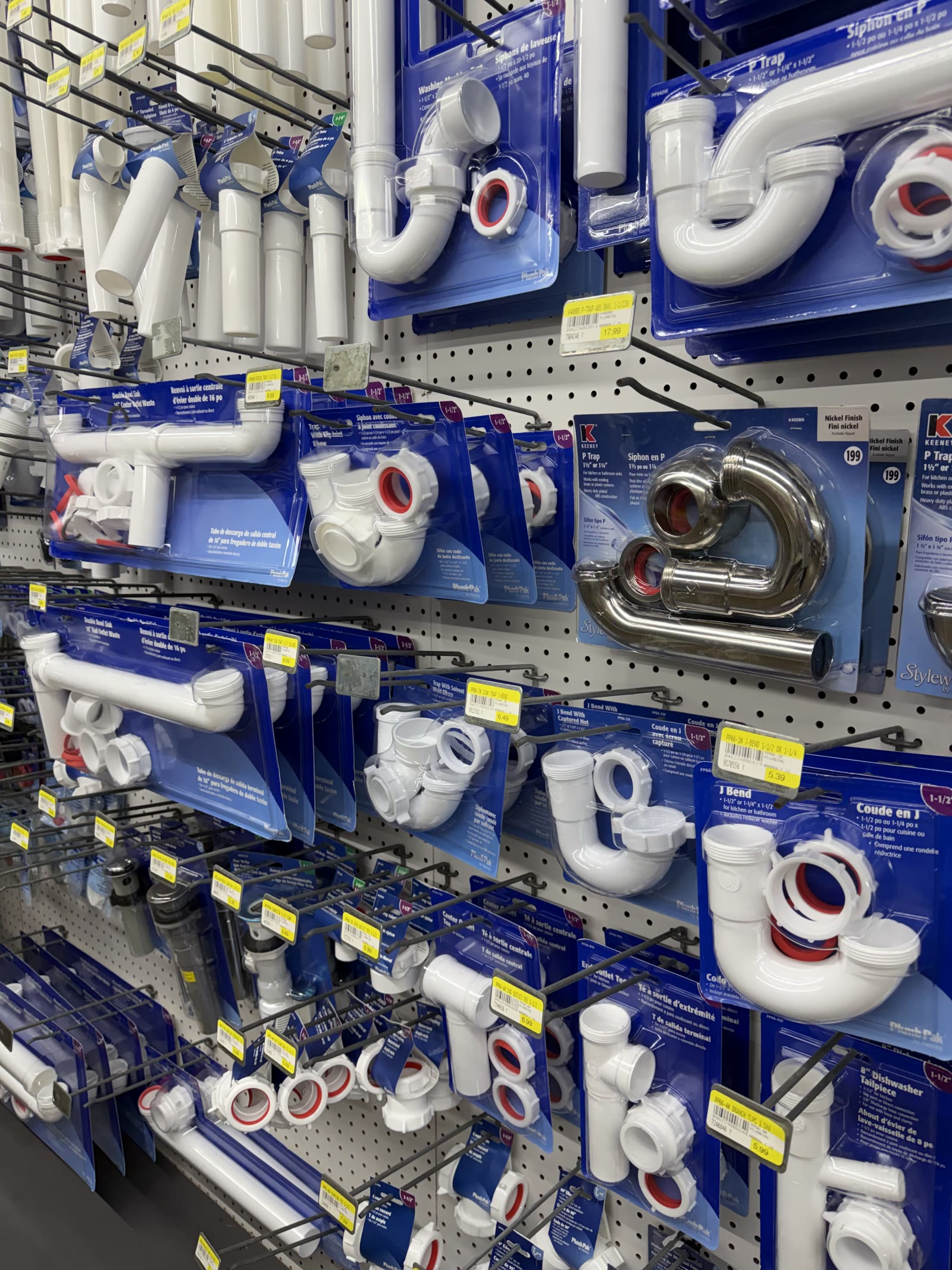 Drain and trap fitting wall — tubular drains and P-traps at Cardinal Hardware
