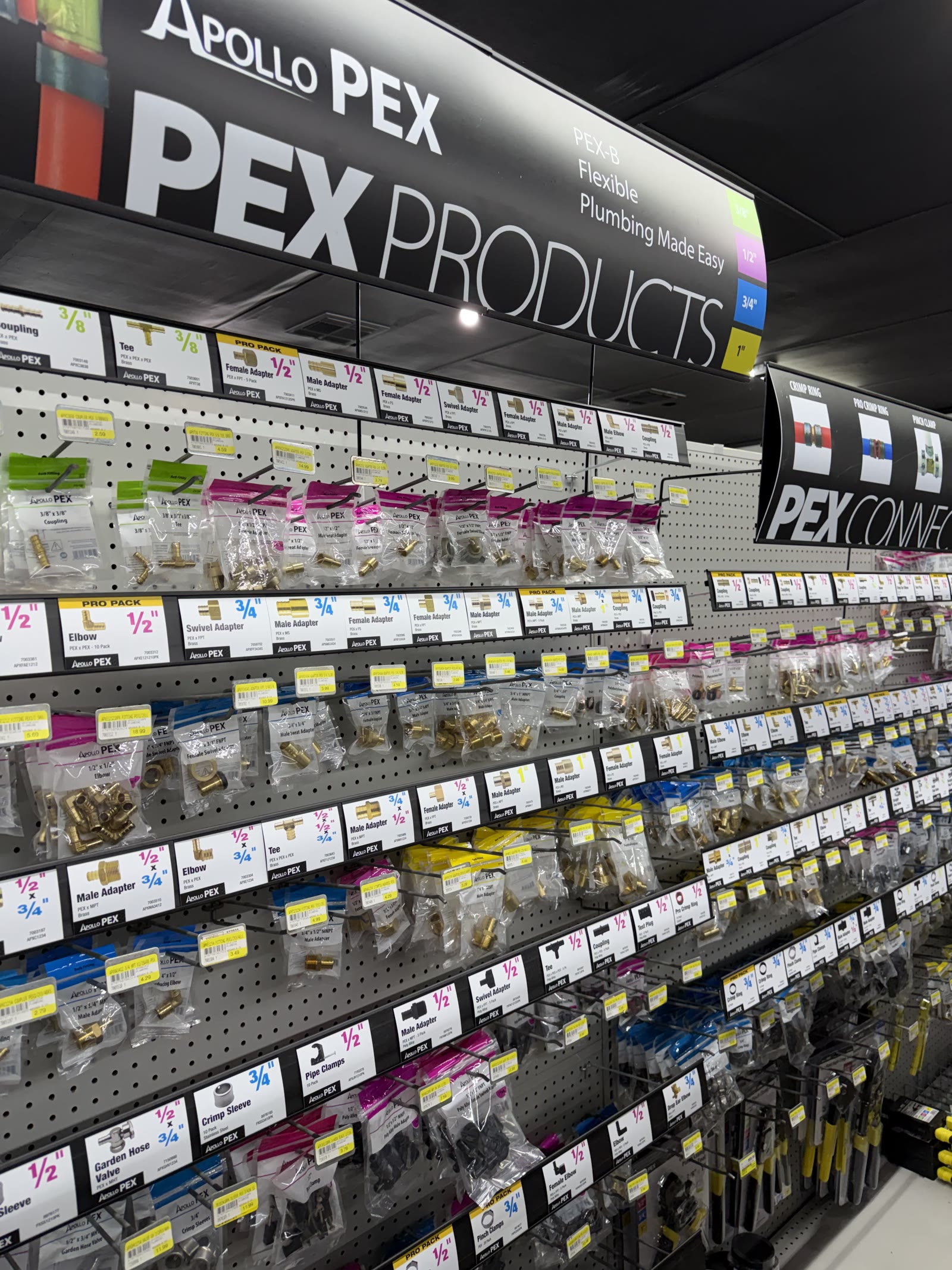 PEX plumbing supply wall at Cardinal Hardware