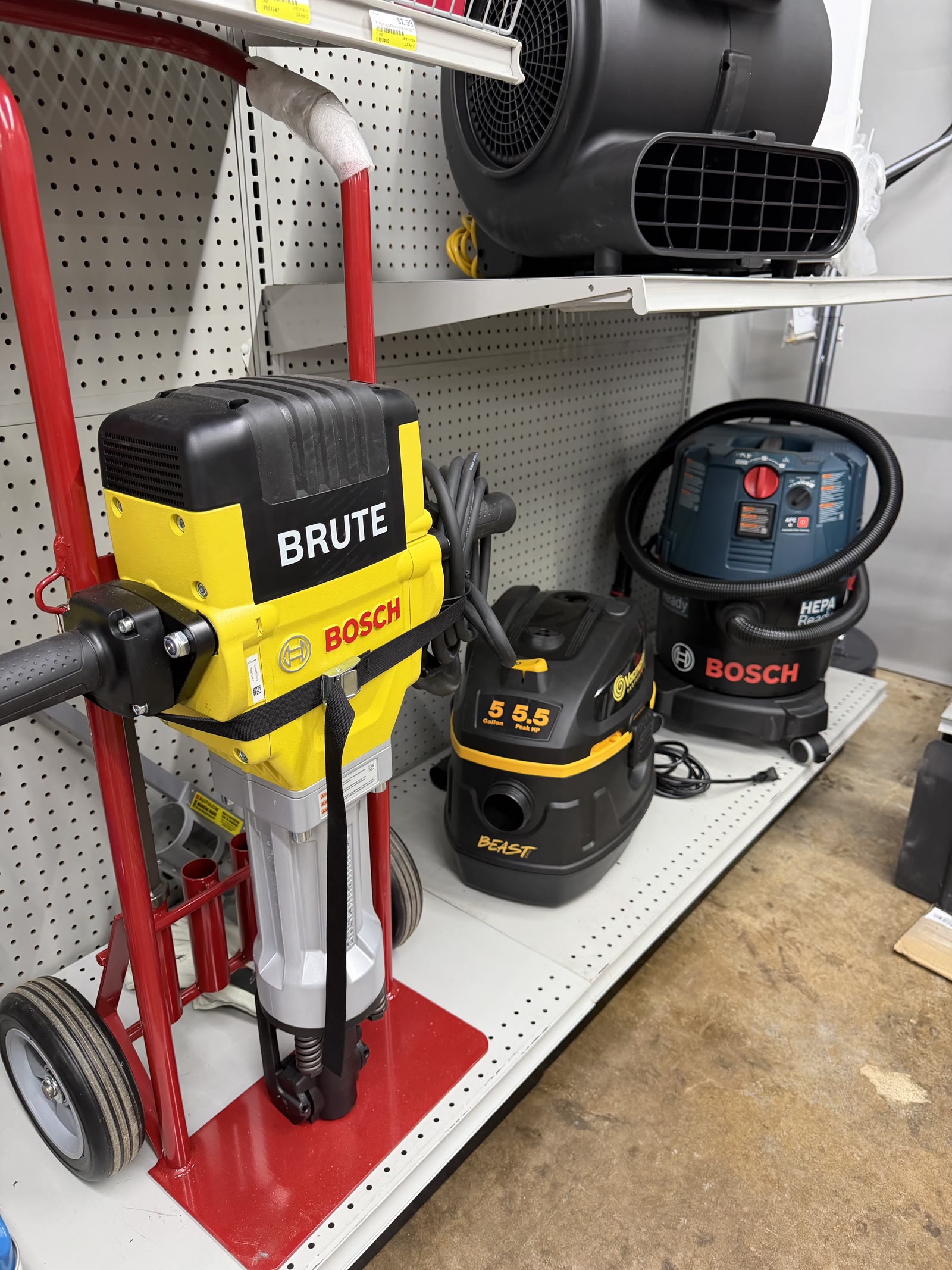 Bosch Brute breaker hammer on a cart in the rental room at Cardinal Hardware in Summit, MS