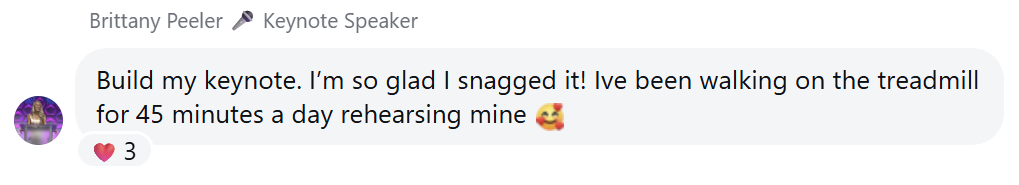 Customer testimonial about rehearsing her keynote.