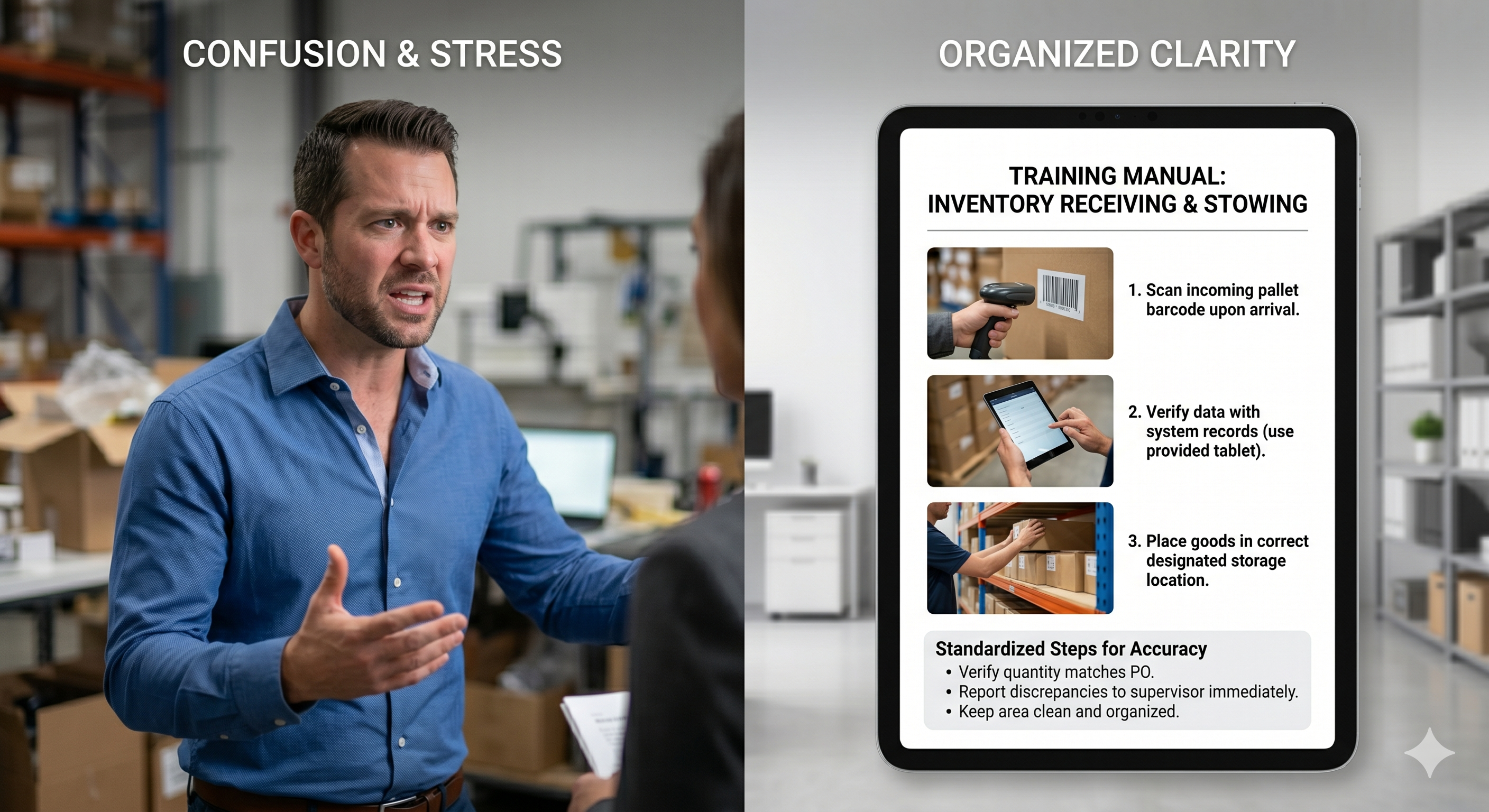 A visual representation of converting tribal knowledge into a digital SOP manual using AI-powered screen recording and transcription.