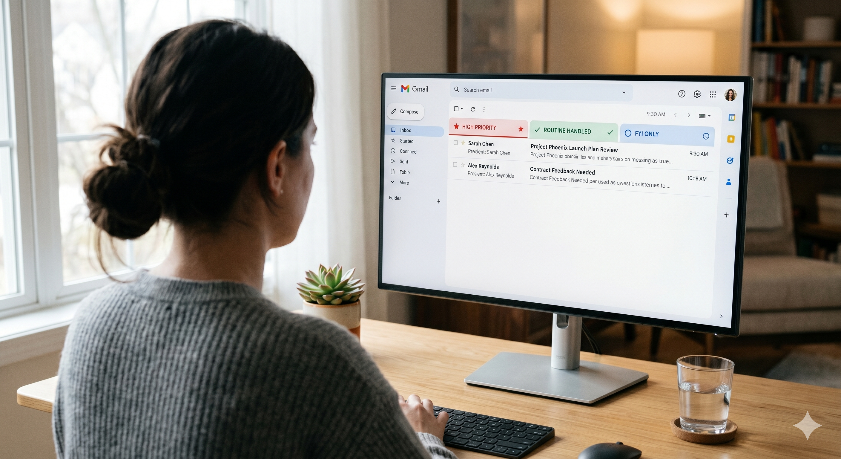A streamlined executive inbox showing AI-categorized messages by priority and intent.