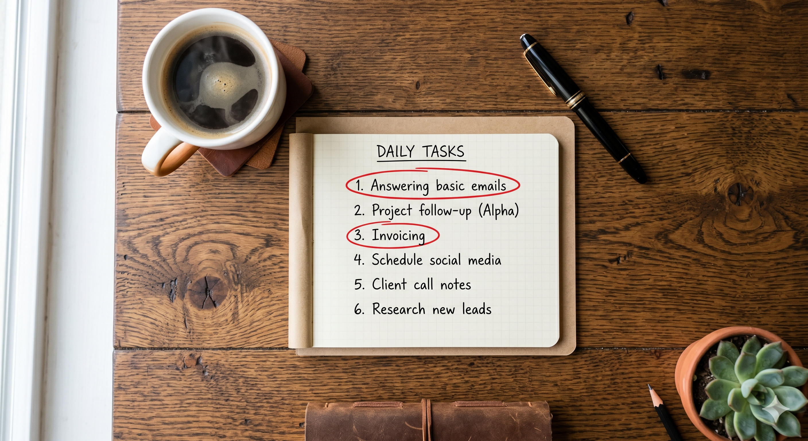 A physical notepad used for a time-drain audit to identify tasks for AI automation.