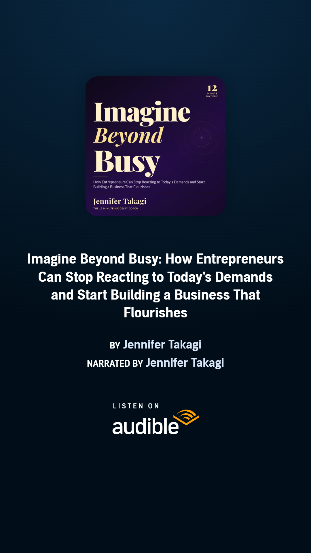 Imagine Beyond Busy audiobook by Jennifer Takagi, narrated by the author. Listen on Audible. Imagine Beyond Busy audiobook by Jennifer Takagi, narrated by the author. Listen on Audible.