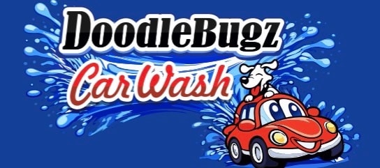 DoodleBugz Car Wash, red car and dog mascot