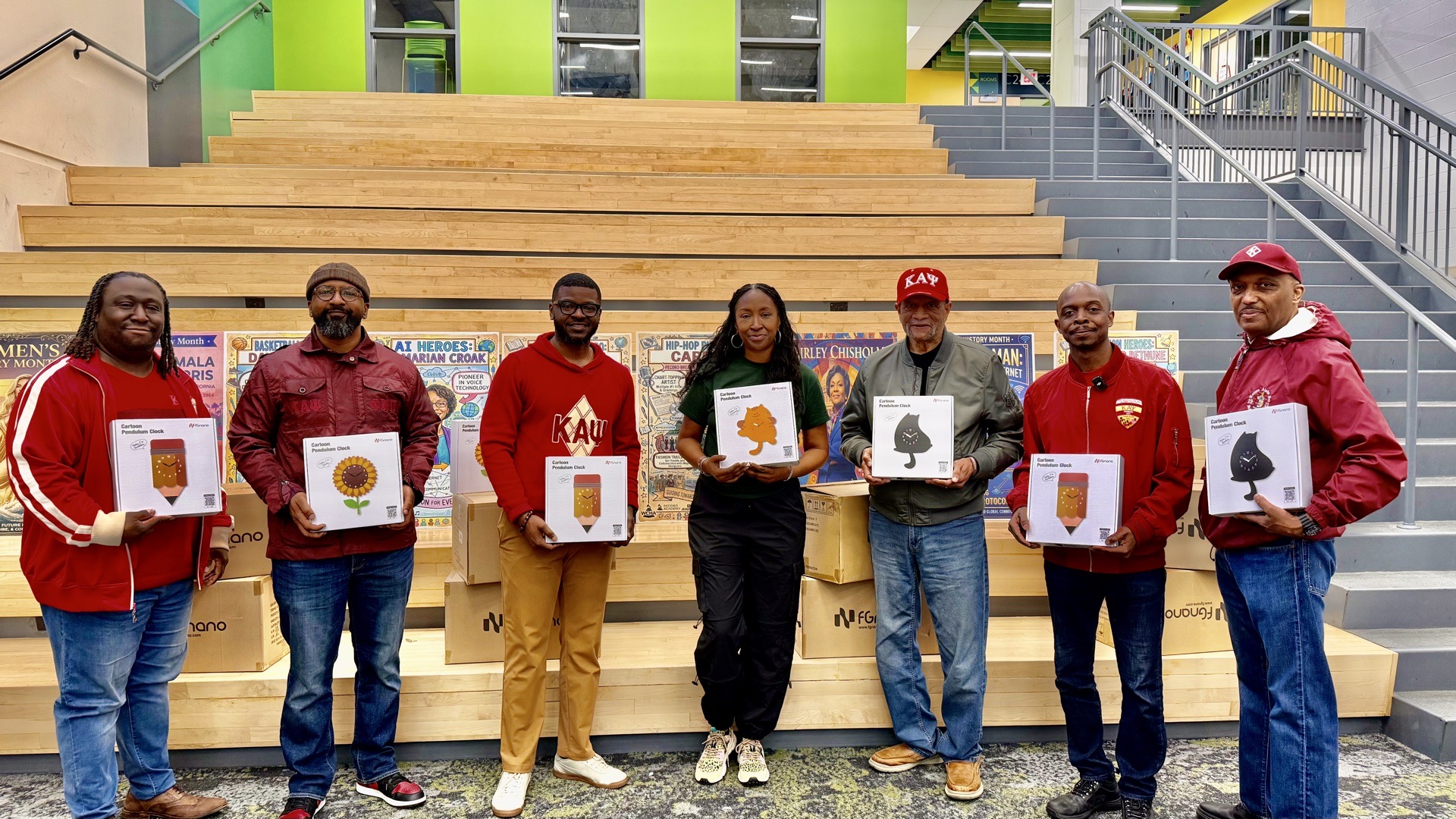 Cartoon clock donation to community schools