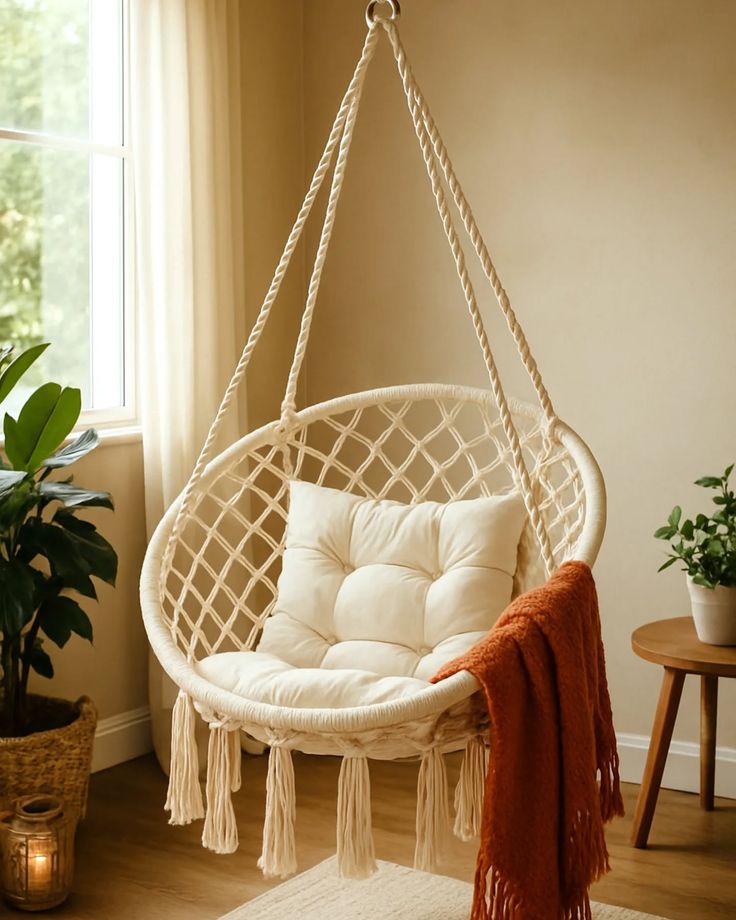 Silla macramé en habitación