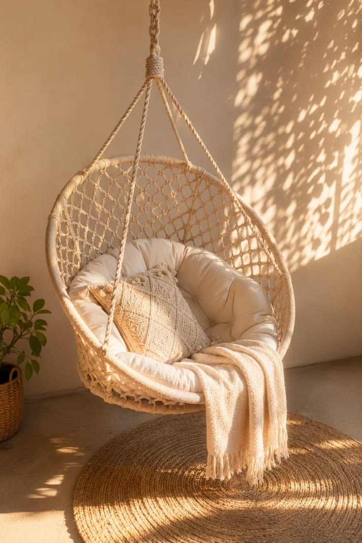Detalles silla colgante macramé