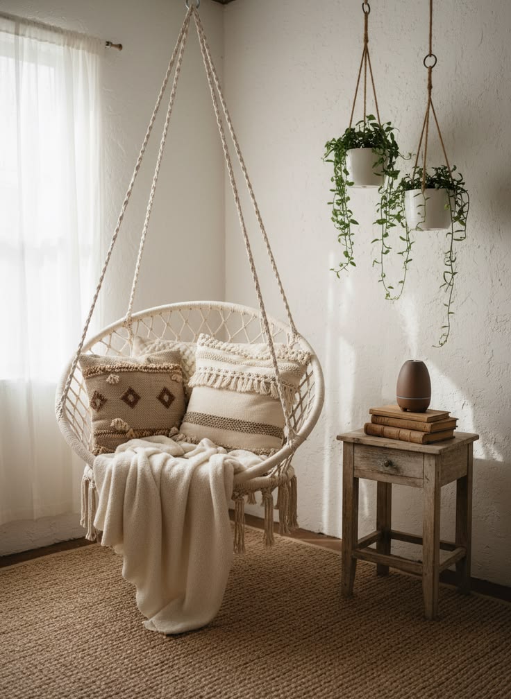 Silla macramé en ambiente cálido