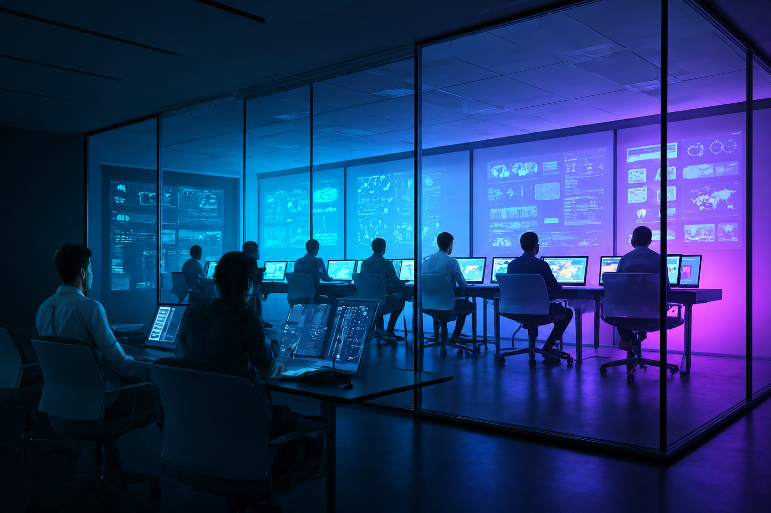 Students collaborating in a high-tech research environment