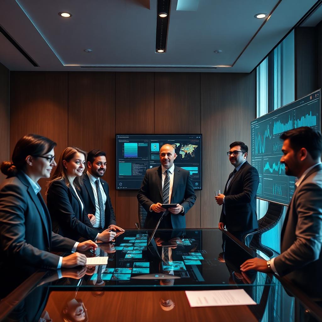 Elite team reviewing performance