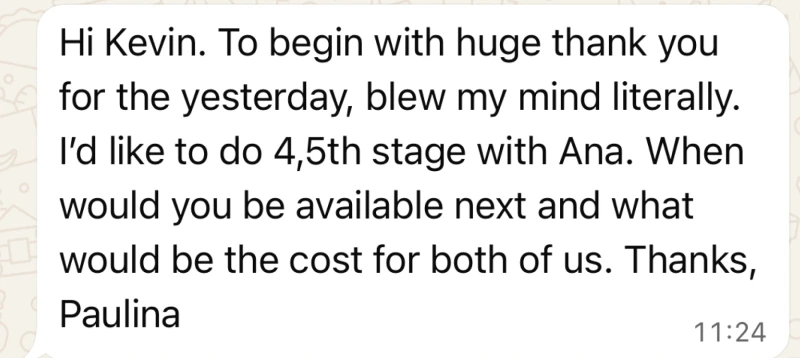 Unedited client message describing a Vādma nervous system reset