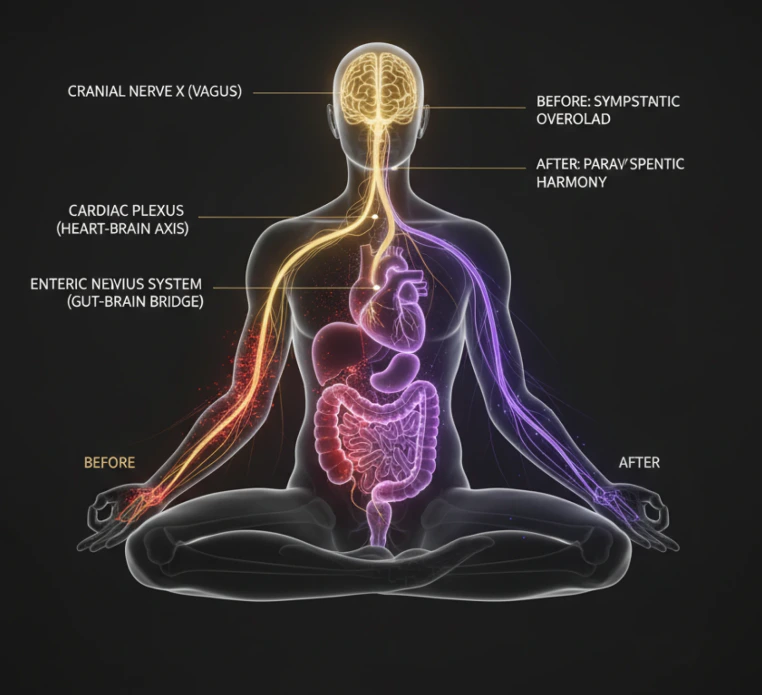 Neural reorganization: a brain rendered mid-shift as Vādma changes brainwave state
