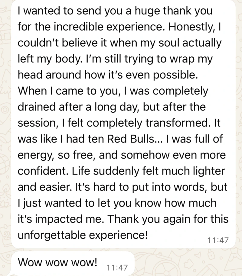 Unedited client message describing a Vādma nervous system reset