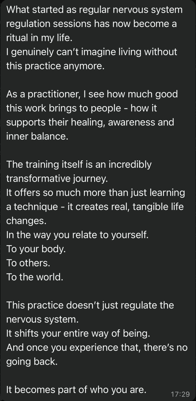 Unedited client message describing a Vādma nervous system reset