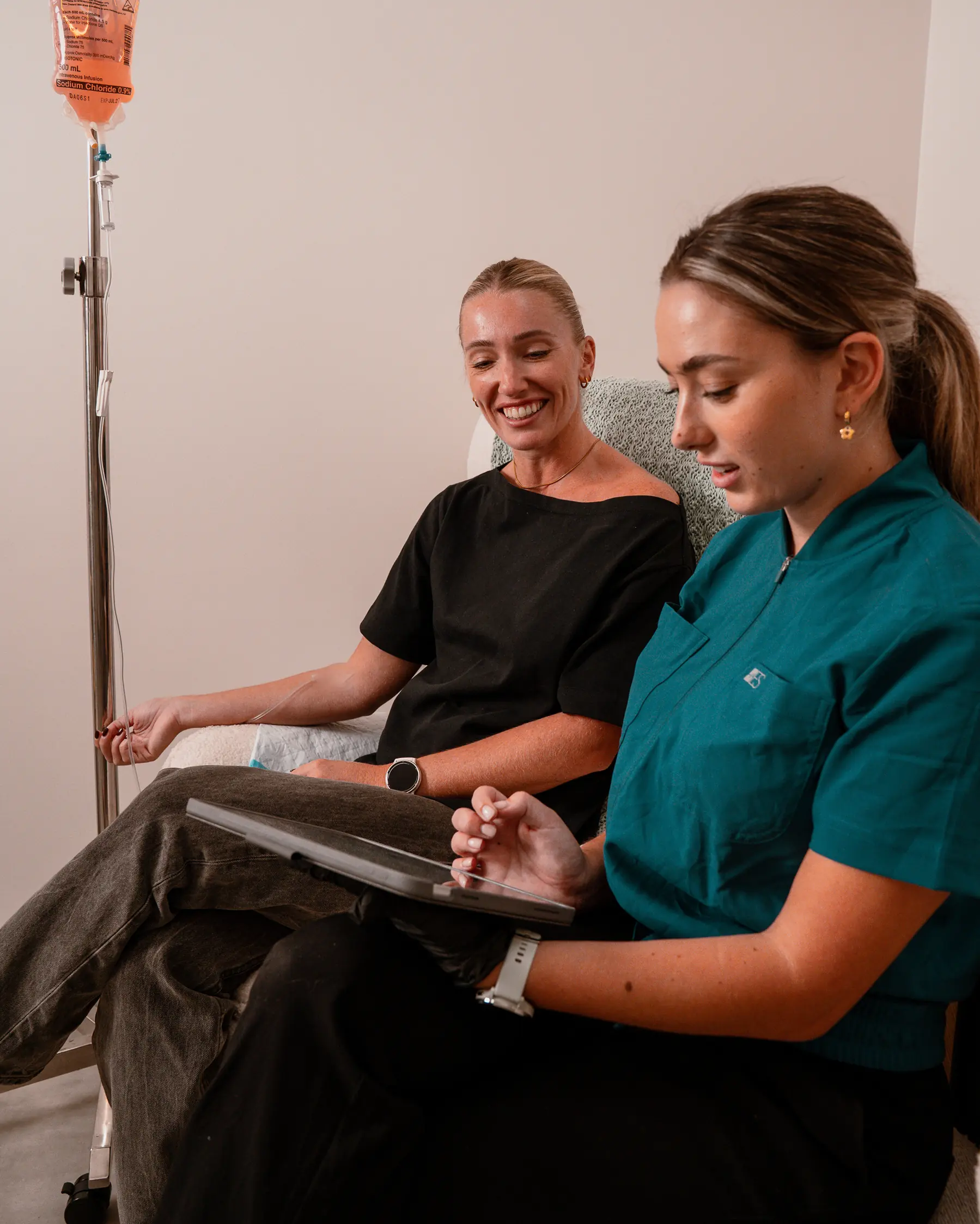 Woman relaxing during an IV infusion