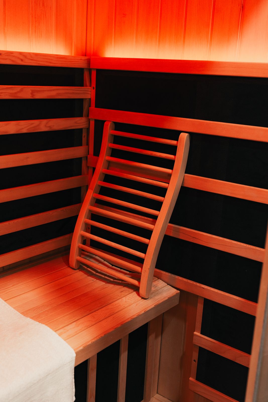 Infrared sauna glowing red