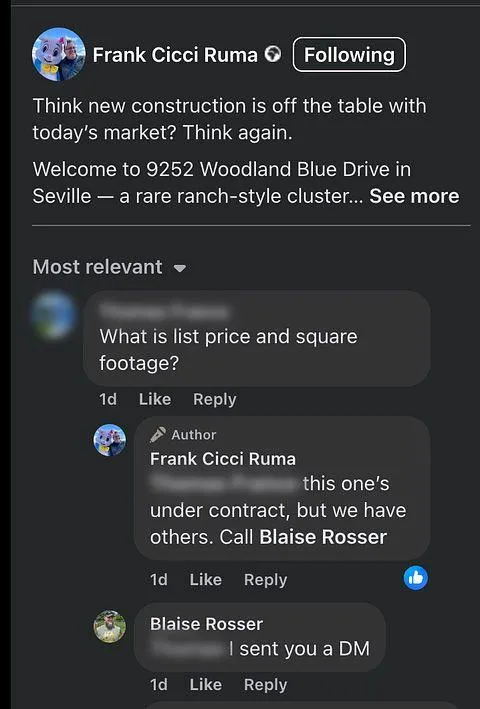 Potential buyers asking about a listing in the comments