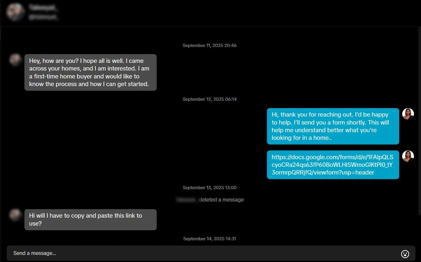 Potential clients messaging our realtors directly