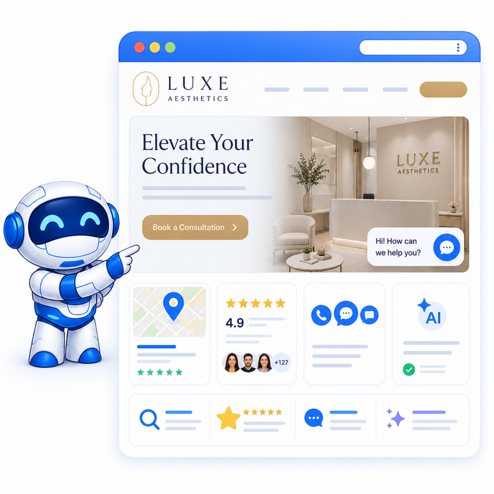 Aesthetic practice website optimized for search visibility, patient communication, and online booking.