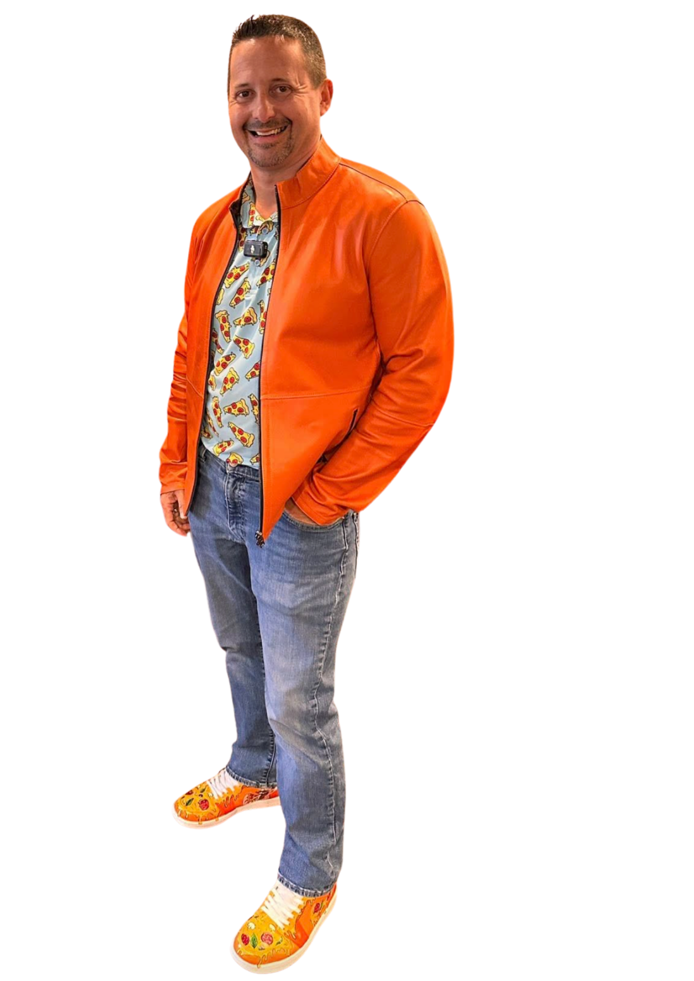 Matt Plapp standing in his orange jacket