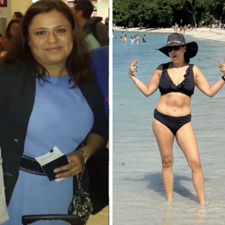 Client transformation, beach photo