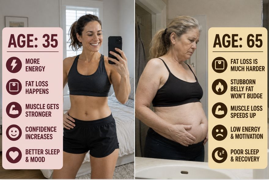 Age 35 versus age 65: fat loss gets harder, belly fat gets stubborn, muscle loss speeds up, sleep and energy drop