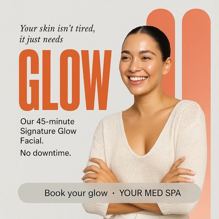 Sample post: Your skin isn't tired, it just needs GLOW. Our 45-minute Signature Glow Facial, no downtime