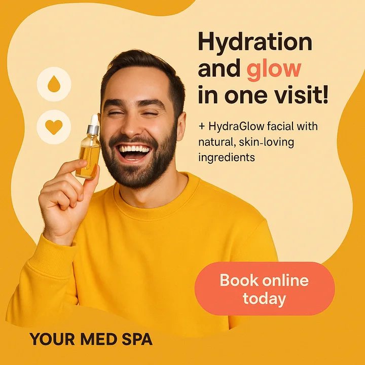 Sample post: Hydration and glow in one visit! HydraGlow facial. Book online today