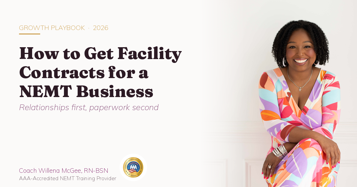 Four steps to NEMT facility contracts: identify facilities, connect, prove your standard, formalize with a service agreement Four steps to NEMT facility contracts: identify facilities, connect, prove your standard, formalize with a service agreement