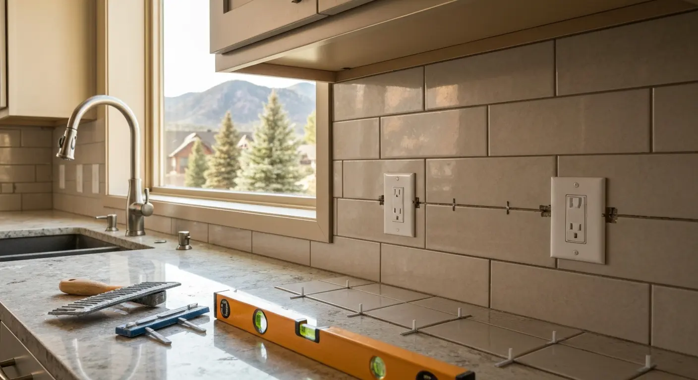 Ceramic tile backsplash installation