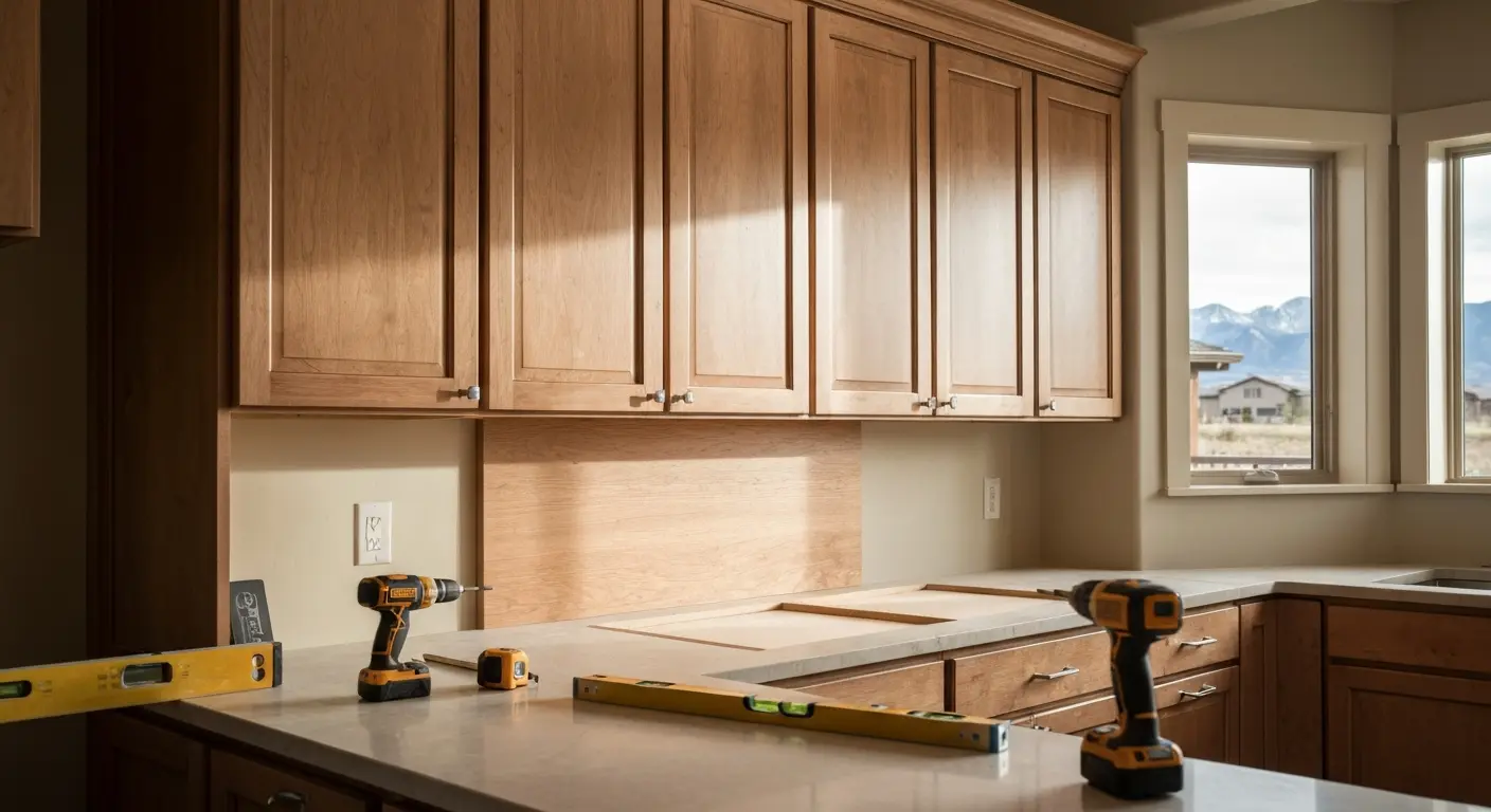 Custom cabinet installation in kitchen