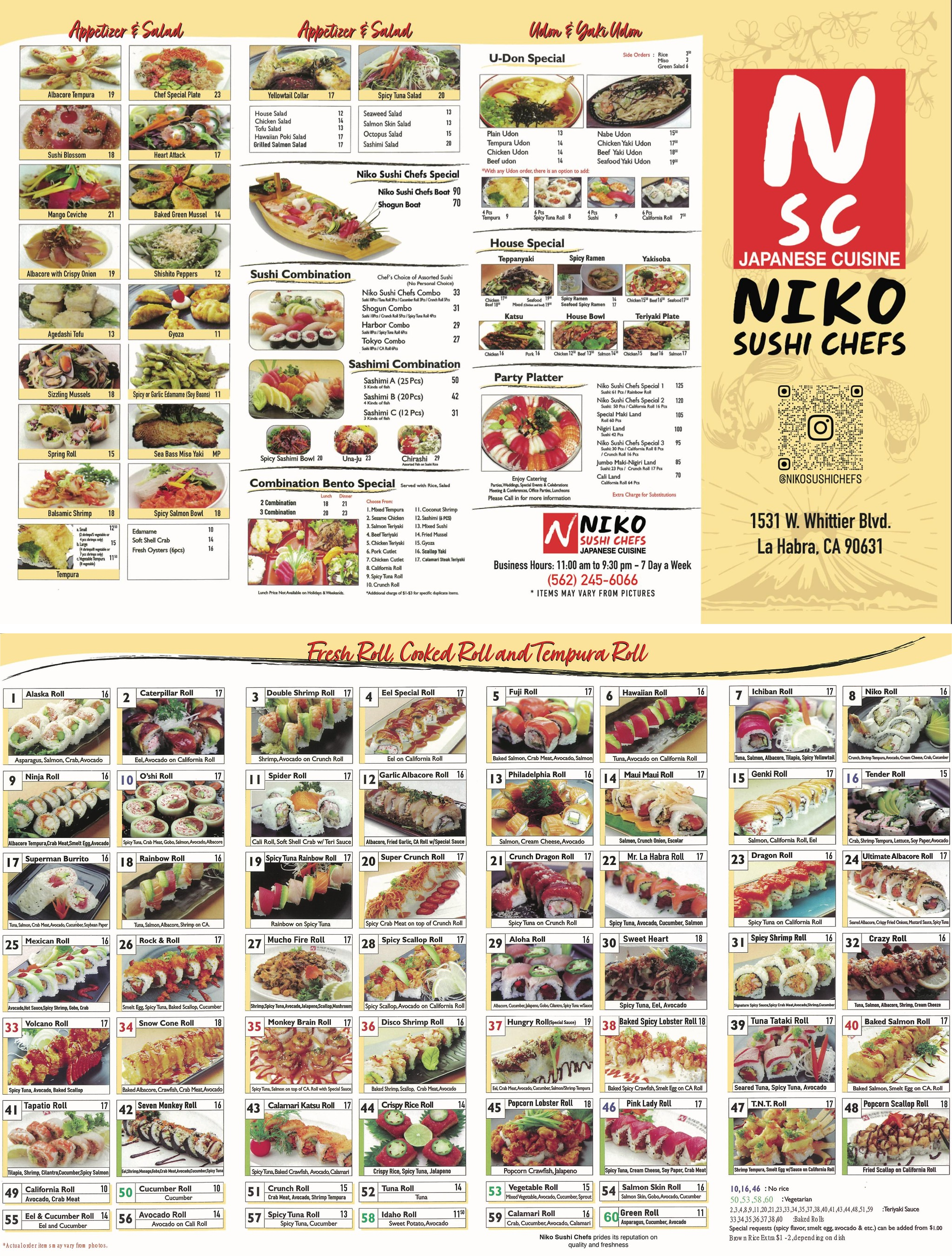 Niko Sushi Chefs full menu
